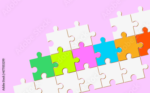 Three puzzle elements connected to each other. Vector drawing.