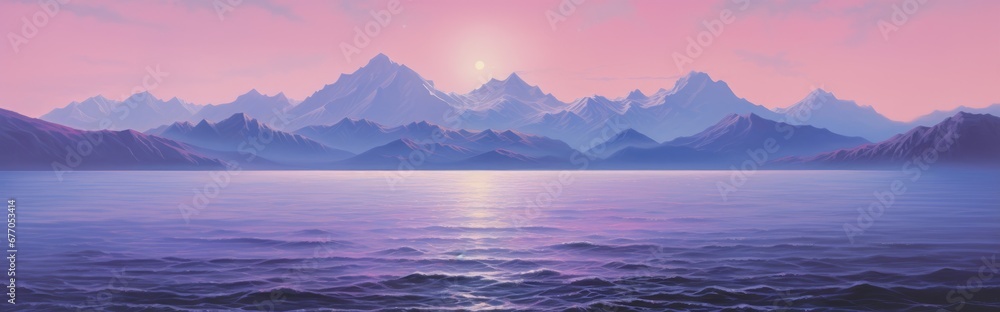 Majestic Peaks: An Awe-Inspiring Painting of a Serene Mountain Range in the Distance