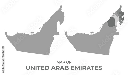 Greyscale vector map of Uae with regions and simple flat illustration