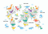 Jurassic dinosaurs world map vector illustration
