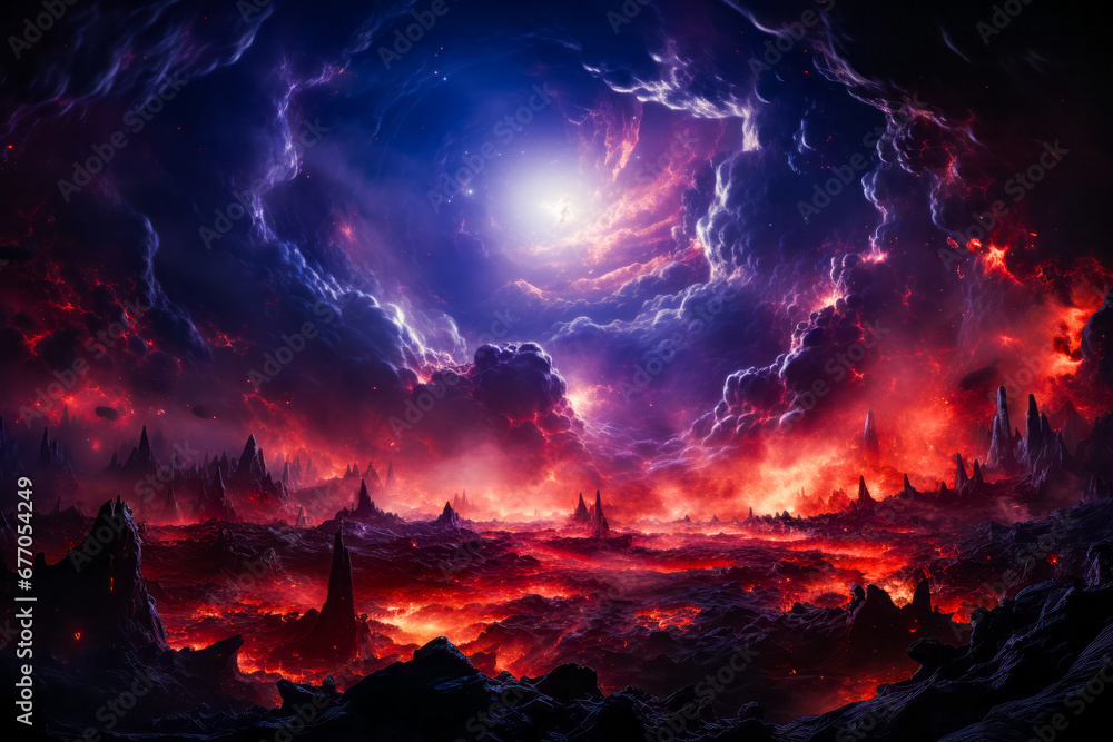 Image of sky filled with red and purple clouds.