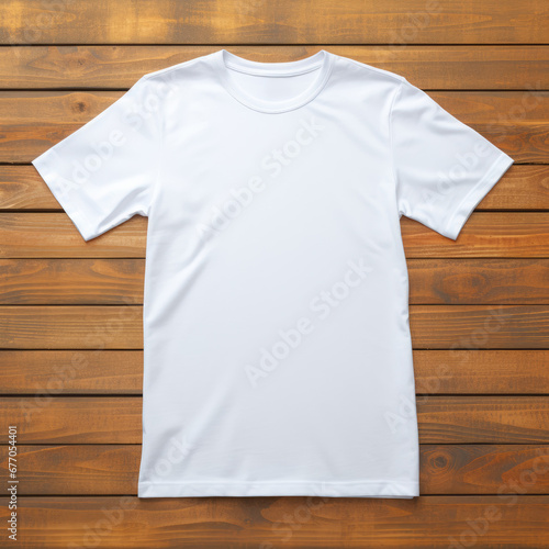 A Simple White T-Shirt on a Rustic Wooden Floor