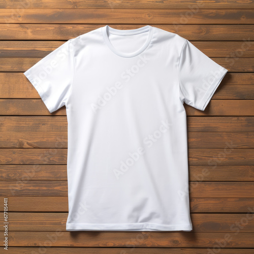 A Simple Elegance: White T-Shirt Hanging on a Wooden Wall