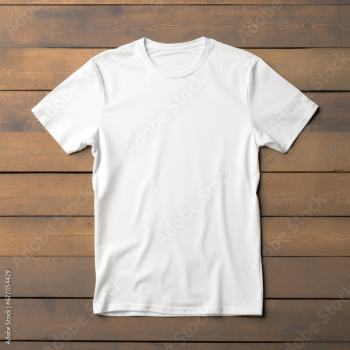 A Minimalist Fashion Statement: White T-Shirt on Wooden Wall