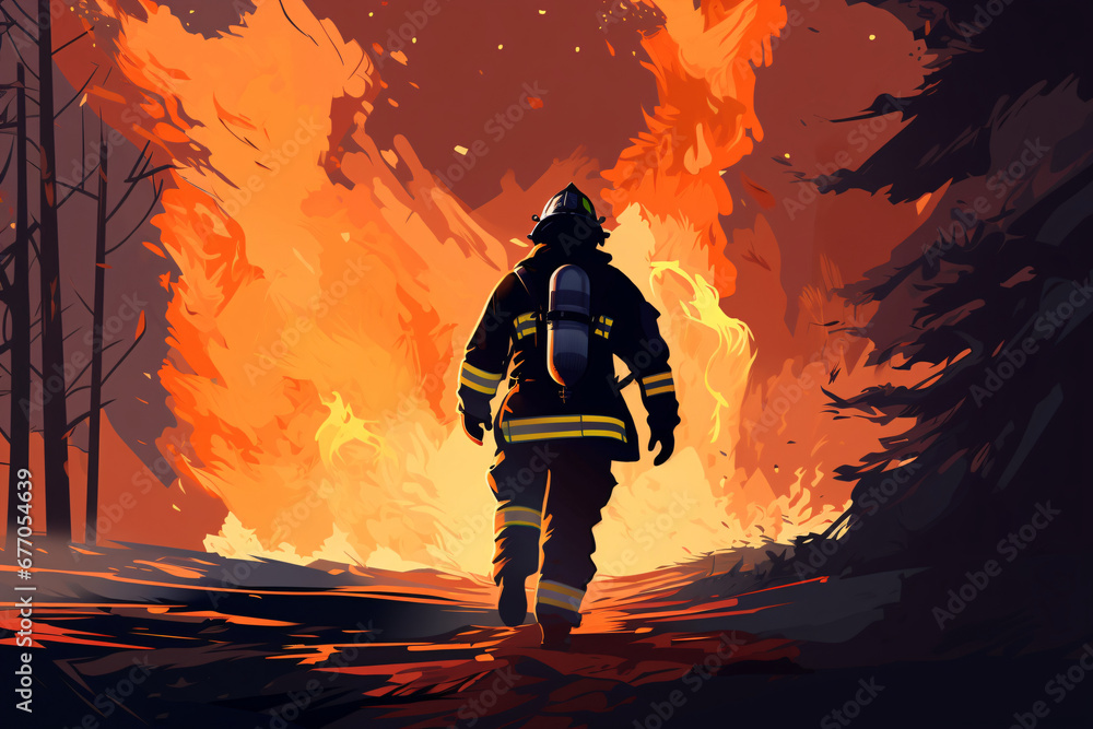 Fire Awareness Day, illustration of characters turning around and jumping into fire rescue scene Fire Awareness Day, illustration of characters turning around and jumping into fire rescue scene
