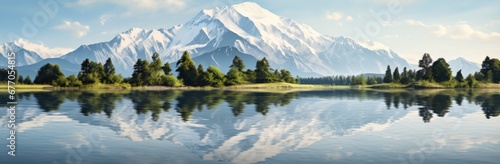 A Majestic Reflection: Captivating Mountain Range Mirrored in Tranquil Lake
