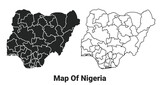 Vector Black map of Nigeria country with borders of regions