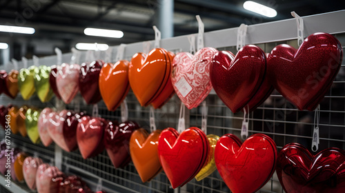 hearts balloons on racks, valentine shop