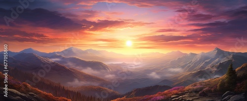 A Serene Horizon: A Breathtaking Sunset Over the Majestic Mountain Range