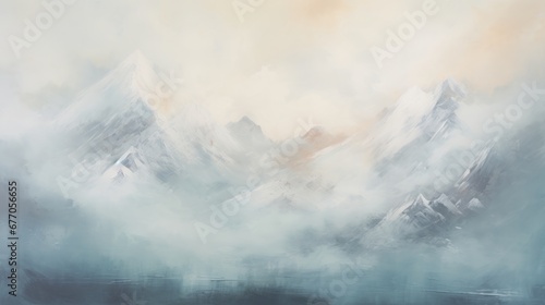 highly similar abstract mountain painting with few colors, copy space, 16:9
