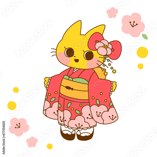 着物を着た猫のイラスト