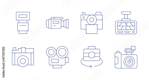 Camera icons. Editable stroke. Containing camera flash, video camera, dash cam, camera, instant camera, rotate camera. © Spaceicon