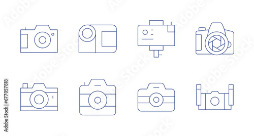 Camera icons. Editable stroke. Containing camera shutter, underwater camera, digital camera.