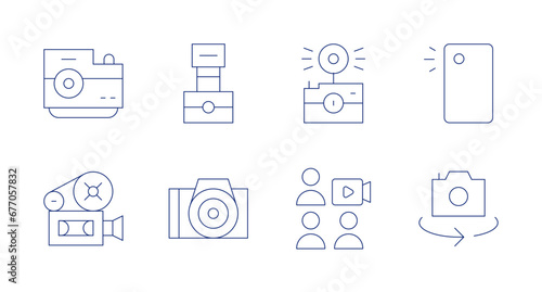 Camera icons. Editable stroke. Containing camera, conference, photo camera, video camera.