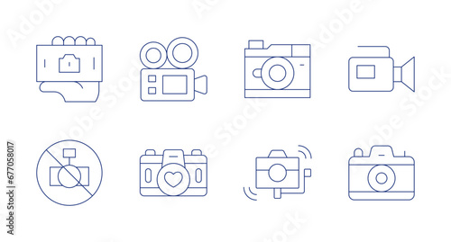 Camera icons. Editable stroke. Containing video camera, photo camera, stabilizer, camera, no camera.