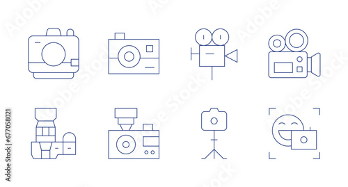 Camera icons. Editable stroke. Containing video camera, photo camera, front camera, camera.