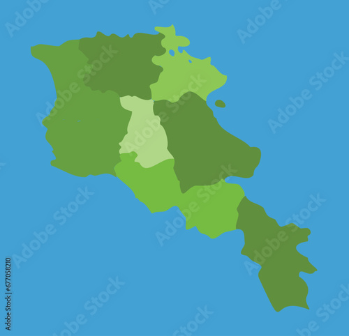 Armenia vector map in greenscale with regions