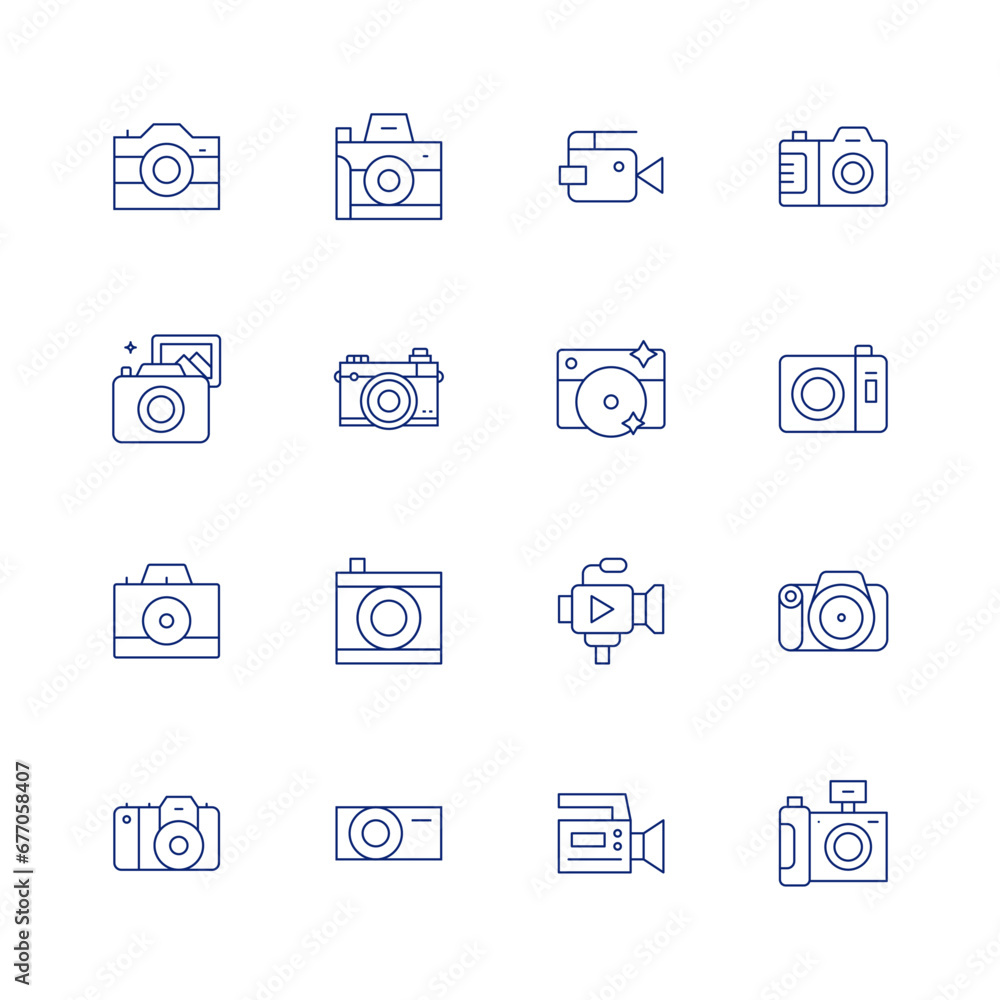 Camera line icon set on transparent background with editable stroke. Containing photo camera, video camera, camera.