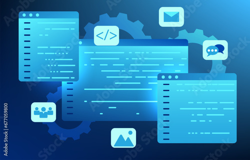Software system development technology It is a screen for writing code to give instructions for using the computer system. The software is also used in manufacturing and in artificial intelligence.