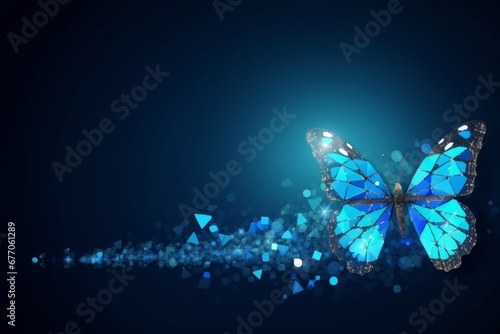 Abstract Business digital transformation innovative of butterfly life cycle evolution blue background. Renewal and Powerful transformation metamorphosis concept. Lightness of being, Generative AI photo