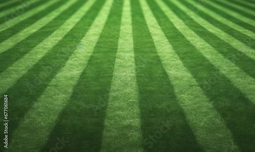 Soccer field in football stadium with line grass pattern. Sport background and athletic wallpaper concept. 3D illustration rendering, Generative AI