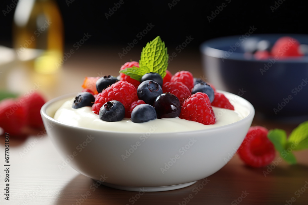 yougurt with berries on side, fresh, healthy and colorful breakfast yougurt with berries on side, fresh, healthy and colorful breakfast