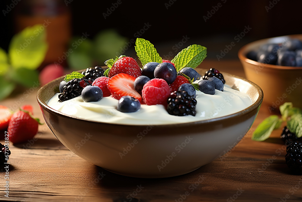yougurt with berries on side, fresh, healthy and colorful breakfast yougurt with berries on side, fresh, healthy and colorful breakfast