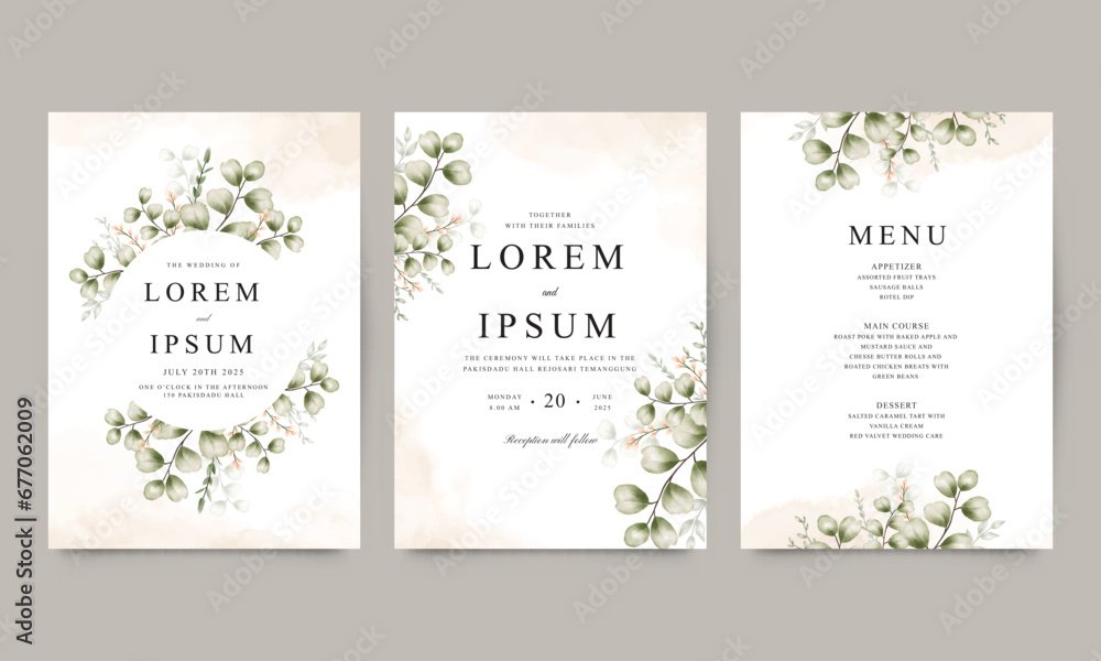 Beautiful wedding invitation with watercolor foliage