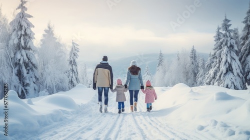 Happy family Father, mother and children are having fun and playing on snowy winter walk in nature. comeliness © Summit Art Creations