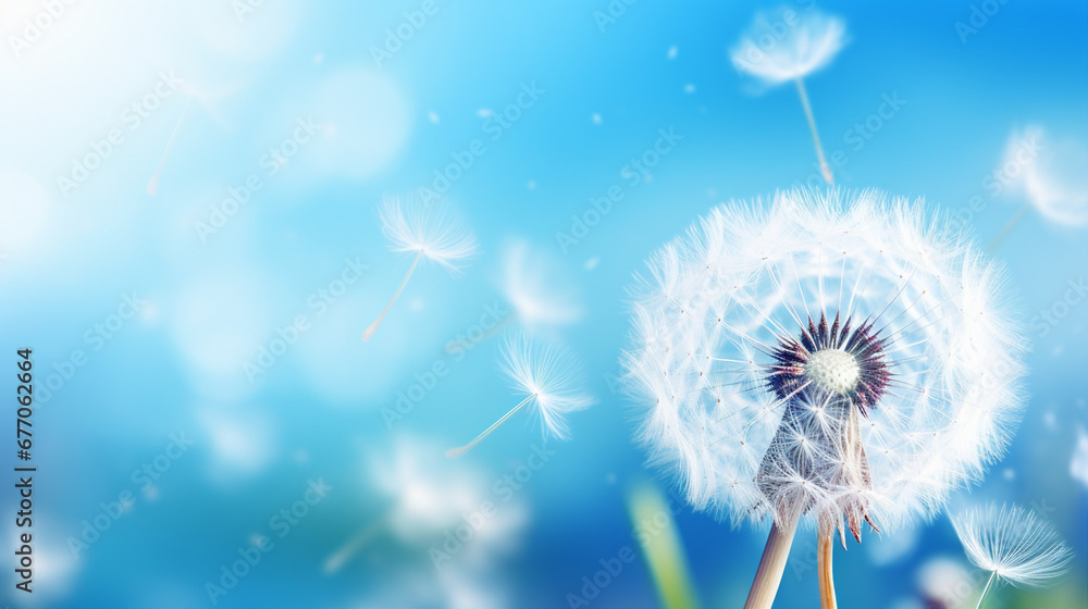 Macro Dandelion at Blue Background - Nature Photography Close-Up Macro Dandelion at Blue Background - Nature Photography Close-Up