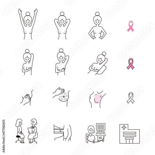 乳がん検診に関するイラストセット photo