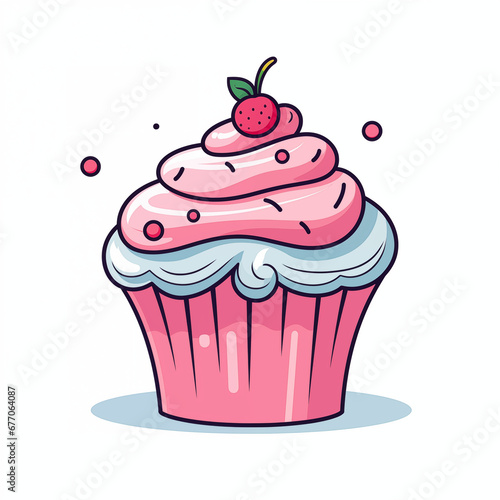 Cupcake illustration in flat style in pink and blue colors. Muffin, dessert, cake, food