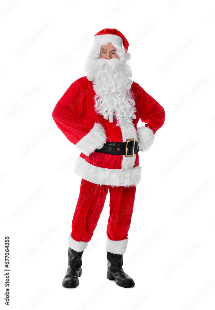 Man in Santa Claus costume posing on white background Man in Santa Claus costume posing on white background