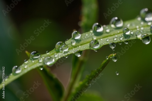 Leaf raindrops closeup outdoor garden. Flora macro fresh rain plant. Generate Ai