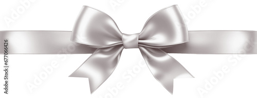 White silver ribbon and bow, cut out photo