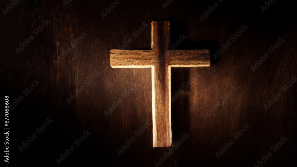 Mysterious Cross on Table: Illuminated by Ethereal Light
