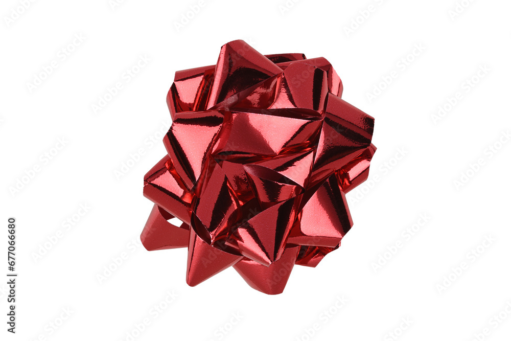 Obraz na plátně Lazo decorativo para cajas de regalo de color rojo, recortado sobre fondo blanco