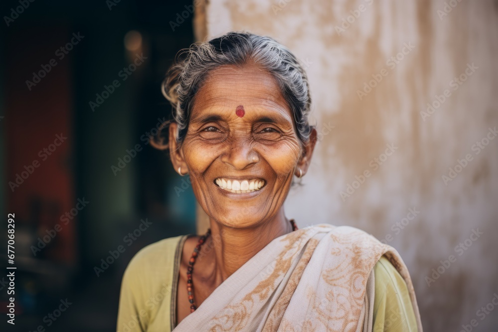 an india middle age woman smile at camera an india middle age woman smile at camera