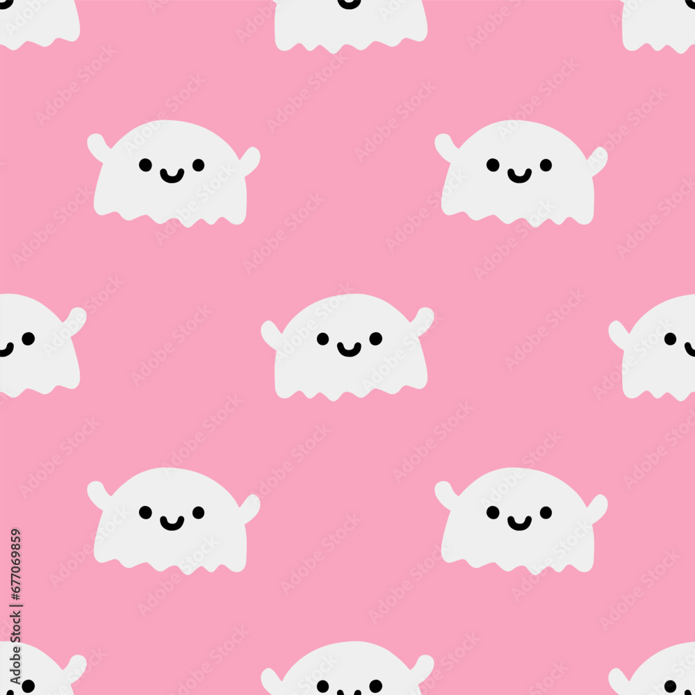 Cartoon ghost vector seamless pattern background.