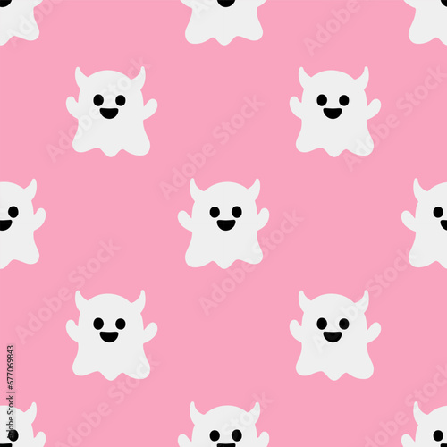 Cartoon ghost vector seamless pattern background.