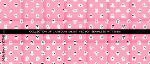 Collection of Cartoon ghost vector seamless pattern background.