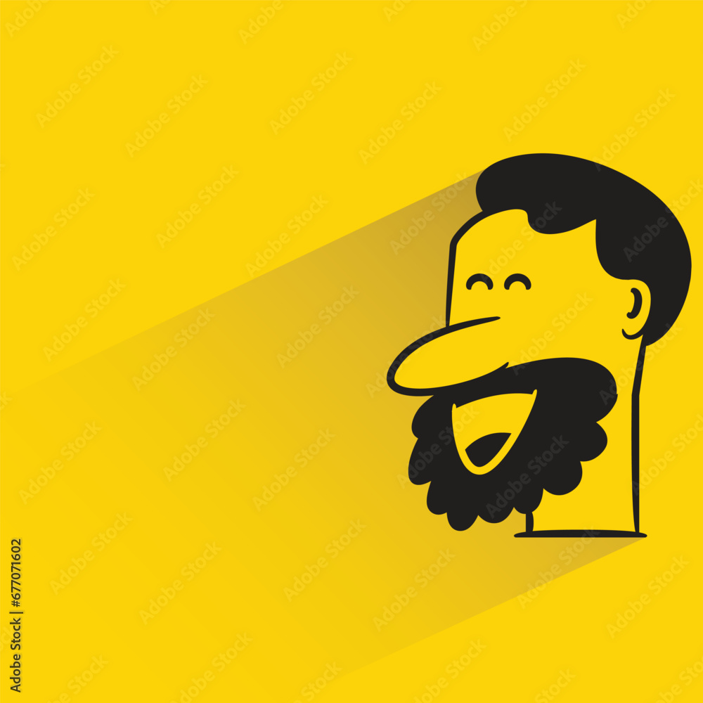 beard man with shadow on yellow background