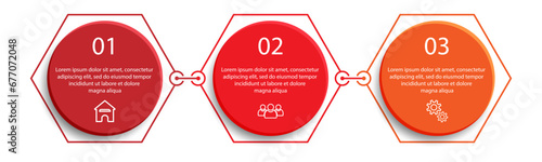 3 step 3d vector infographic, simple design with various interconnected colors, there are icons, text and symbols, good for your business presentation, concise and easy
