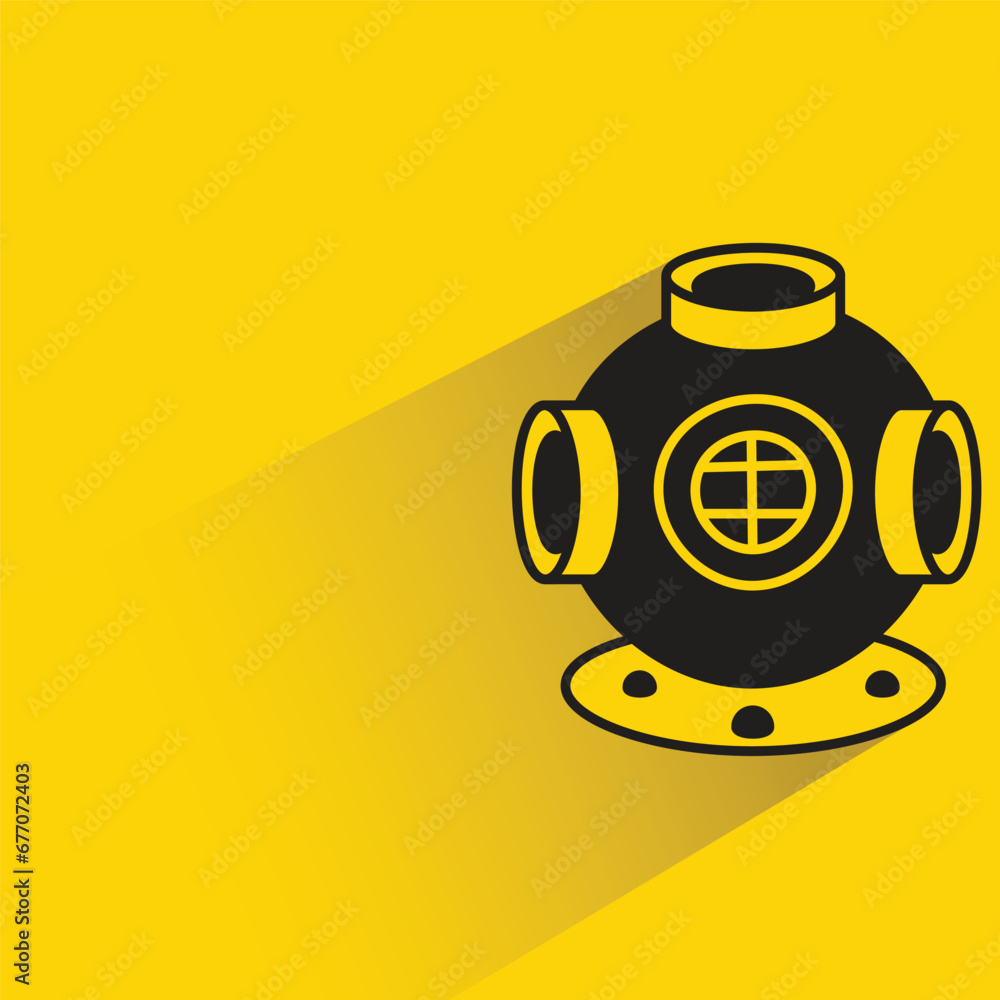 old diver mask with shadow on yellow background old diver mask with shadow on yellow background