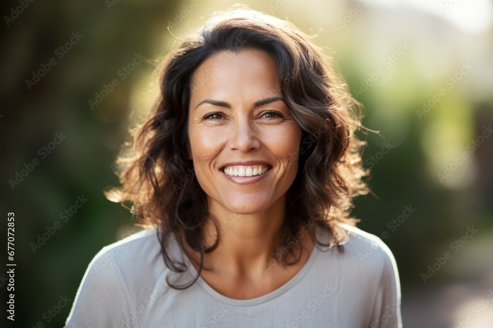 A Hispanic woman middle-age smile at camera A Hispanic woman middle-age smile at camera