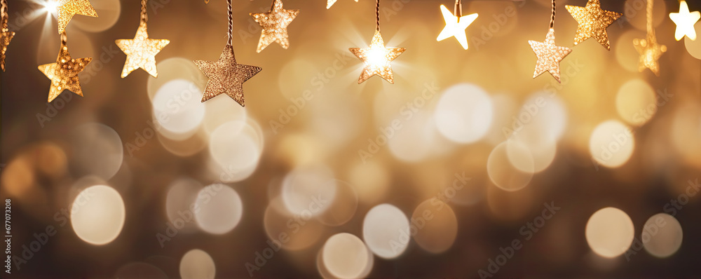 Christmas glowing stars lights string hanging on the rope. Christmas glowing stars lights string hanging on the rope.