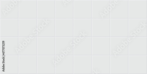 Seamless texture pattern of white tile floor or wall. Look new clean surface in top view for background. Decorative finishing material in bathroom, kitchen or laundry room. Vector illustration design.
