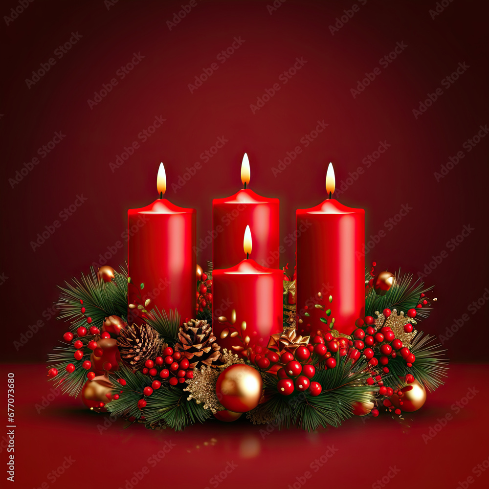 Christmas Template in red with Advent Wreath and Candles Christmas Template in red with Advent Wreath and Candles