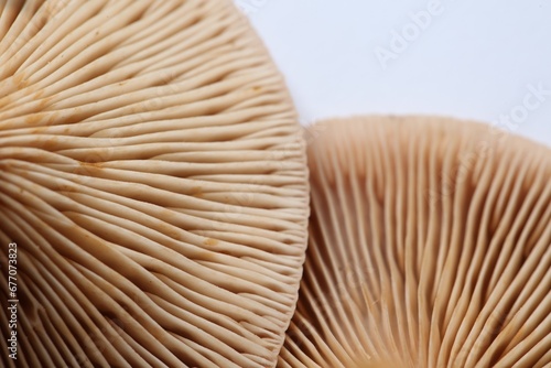 Raw forest mushrooms on white background, macro view