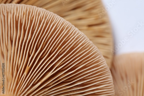 Raw forest mushrooms on white background, macro view